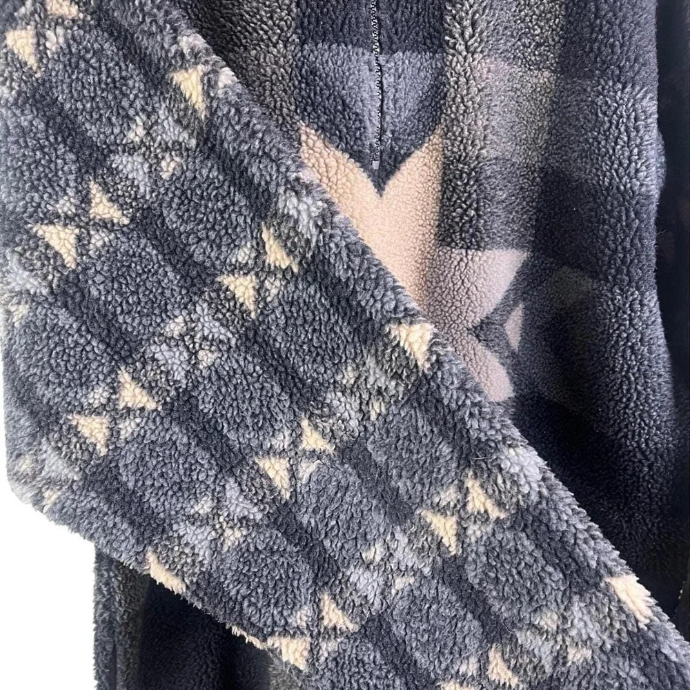 VTG North Face Gray Star Tribal‎ Pattern 1/4 Zip Pull Over Sherpa Fleece USA XL